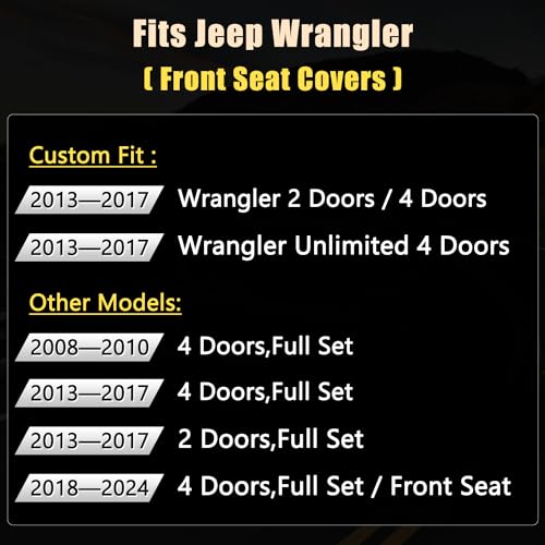 GIANT PANDA Customized Front Car Seat Covers for Jeep Wrangler JK 2/4 Door Sahara Sport Rubicon Unlimited Altitude 2013 2014 2015 2016 2017,Faux Leather - (Black)