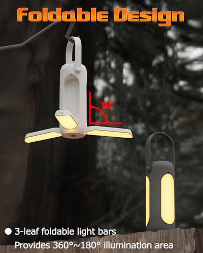 Foldable Camping Light Rechargeable Lantern, Portable Flashlight, 10000mAh Power Bank, IP54 Waterproof, 5 Modes, Multifunctional Led Tent Light for Fishing, Camping, Hiking (White)