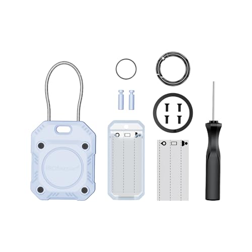 PROfezzion 1 Pack 2-in-1 Secure AirTag Holder Hard Shell Case with Key Rings, Key Tag, Metal Wire Cable, Allen Wrench and Spare Screws for Keychain, Dog Collar, Luggage Bag, Backpack & More - Black