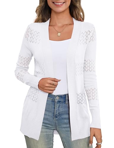 U.Vomade Women's Open Front Casual Long Sleeve Knit Soft Classic Light Grey Cardigan Sweaters with Pocket M