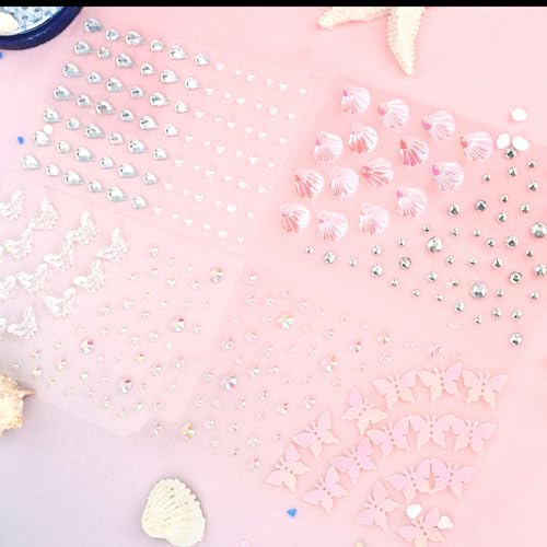 YARIEW Butterfly Face Gems and Pearls for Face Makeup, Self Adhesive Seashell Face Jewels for Women Hair Gems Glitter Rhinestone for Nails, Body, Mermaid Party Decorations, Gem Hair Accessories