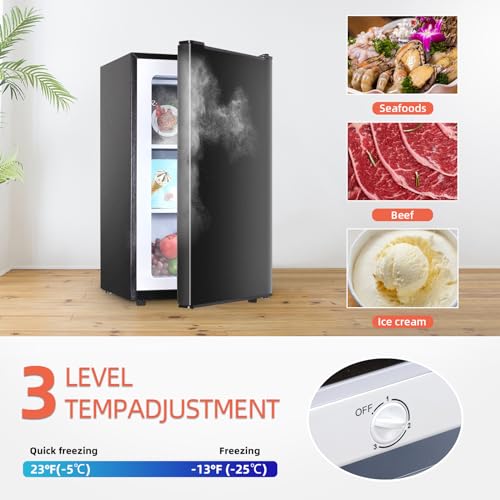 Tymyp Upright Freezer 3.6 Cu.ft Mini Freezer with Reversible Single Door, Undercounter Small Freezer with 3 Adjustable Thermostat for Home/Dorms/Apartment/Office (Stainless Steel)
