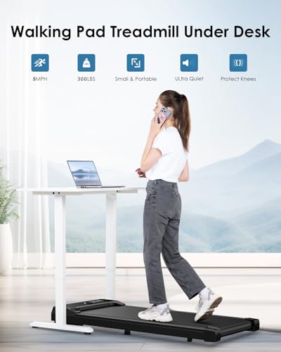 HomeFitnessCode Walking Pad, 5MPH Under Desk Portable Treadmill for Home & Office, 38.5"×15.2" Running Belt, Quiet<45dB, Remote Control, 300 LBS Capacity, Black