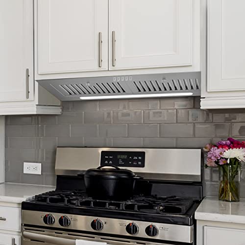 FIREGAS Range Hood Insert 30 inch 600 CFM, Ducted/Ductless Convertible Kitchen Stove Hood with LED Light, Built-in Vent Hood with 3 Speed Exhaust Fan, Baffle Filters, Range Hoods with Carbon Filters