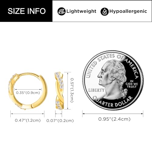 SWEETV 14K Gold Plated Twisted Hoop Earrings for Women 925 Sterling Silver Post Cubic Zirconia Huggie -Small Gold Hoop-CZ Stud Cuff Earring (04 Emerald)