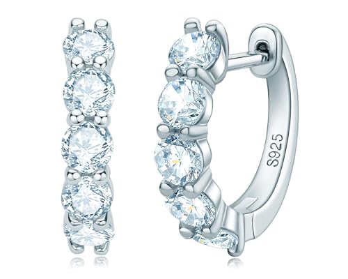 AINUOSHI Hoop Earrings for Women, G-H-I Color Moissanite Simulated Diamond, 925 Sterling Silver with 18K White Gold Plating, Hypoallergenic, Jewelry Box Packed, Moissanite,