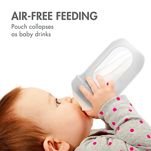 Boon Nursh Reusable Silicone Baby Bottles with Collapsible Silicone Pouch Design - Everyday Baby Essentials - Stage 2 Medium Flow Baby Bottles - Gray - 8 Oz - 3 Count