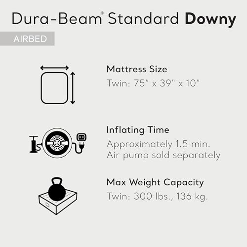 Intex 75 x 39 x 10 Inch Dura-Beam Fiber-Tech Vinyl Standard Downy Air Mattress with Plush Top and 2-in-1 Valve, Twin (Pump Not Included)