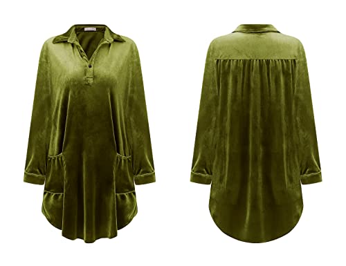 R.Vivimos Womens Velvet Long Sleeve Pocket Casual Mini Shirt Dress (Medium, Teal)