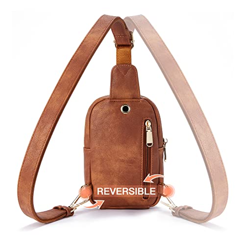 Telena Sling Bag for Women Leather Fanny Pack Crossboday Bags Backpack Beige Brown