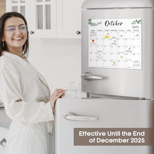 Aesthetic Magnetic Calendar for Refrigerator, Fridge Calendar Magnet Runs from July 2024 Until December 2025, 18 Monthly Refrigerator Calendar with Greenery Designs for Easy Organizing - Nature