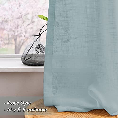 Melodieux Aqua Linen Textured Semi Sheer Curtains 63 Inch Length for Bedroom Living Room Natural Flax Linen Rod Pocket Voile Drapes, 52 by 63 Inch (2 Panels)
