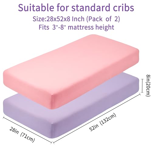 GUNTAIL 2 Pack Satin Soft Crib Sheet for Baby with Sensitive Hair Silky Baby Mattress Sheet Pink and Violet Unisex 52’’x28’’x8’’ Fitted Sheets