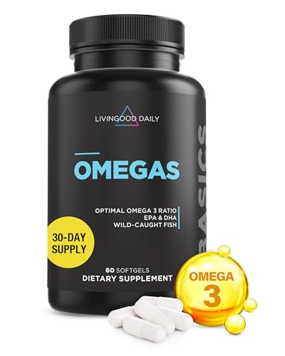 Livingood Daily Fish Oil Supplements with Omega 3 Fatty Acid, Omegas (60 Softgels) - EPA & DHA Fish Oil Pills Support Heart & Joint Health - Promotes Healthy Digestion & Brain Function - Non-GMO