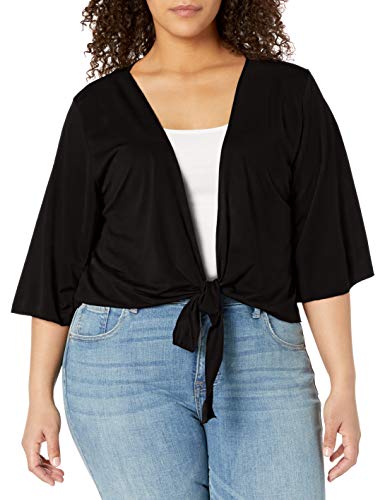 Star Vixen womens 3/4 Sleeve Tiefront Shrug Sweater, Black Solid, Small US