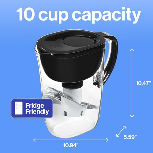 Brita Large Water Filter Pitcher for Tap and Drinking Water with SmartLight Filter Change Indicator, Includes 1 Standard Filter, BPA-Free, Lasts 2 Months, 10-Cup Capacity, Stretch Limo Black