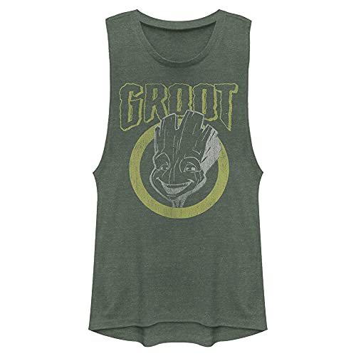 Marvel Junior's Universe Grunge Groot Festival Muscle, Pine Green Heather, Medium