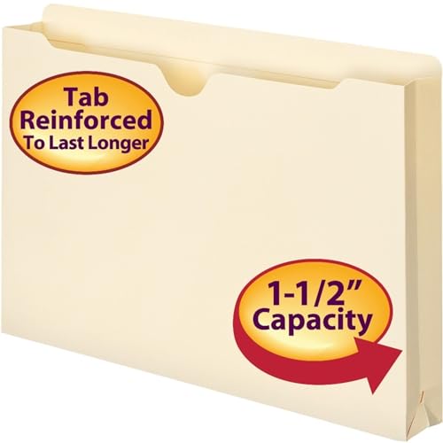 Smead Expanding File Jackets, 50 Count, Manila, Reinforced Tabs, 2" Expansion, Legal and Letter Sizes
