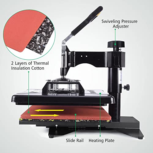 Slendor 5 in 1 Heat Press Machine 12x15 inch 360-Degree Swing Away Digital T Shirt Pressing Machine Multifunction Heat Transfer Sublimation Combo for T Shirts Mugs Hat Plate Cap
