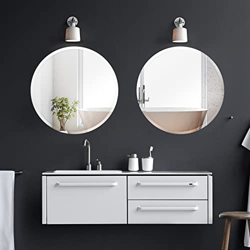 Circle Mirror 16 Inch, Frameless Round Bathroom Mirror Wall Mouted with Beveled Edge for Bedroom Living Room Entryway