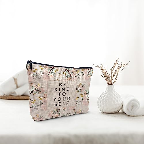 Nogrit Inspiring gifts,be kind Makeup Bag,inspirit Cosmetic Bag,Be Kind to Yourself, Pink Floral Makeup Bag,Encouragement Gifts for Women Teen Girls,Inspiring gifts for women girls