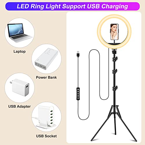 STALLY 10.2" Ring Light with Stand, 75" Tall Ring Light with Phone Holder and Wireless Remote, 12 Dimming Levels, 32 Color Modes LED Ring Light Tripod for iPhone, Live Stream, Makeup, YouTube, TikTok