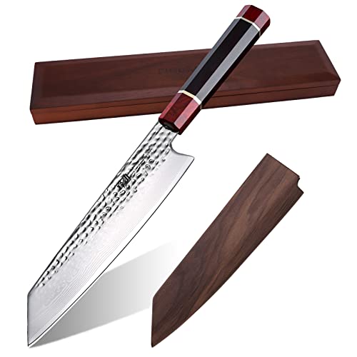 FINDKING Prestige Series Kiritsuke Knife with Walnut Cover, Japanese VG10 Damascus Steel Blade, Ebony Wood Octagonal Handle, Professional Sashimi Sushi Fish Knife (9 Inches, with Wooden Gift Box)