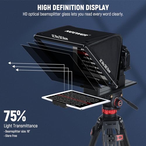 NEEWER Teleprompter X16 with RT113 Remote & App Control, 16" Beamsplitter, Aluminum Alloy Foldable Design, QR Plate Compatible with 501PL iPad Android Tablet Camera Camcorder Up to 44lb/20kg