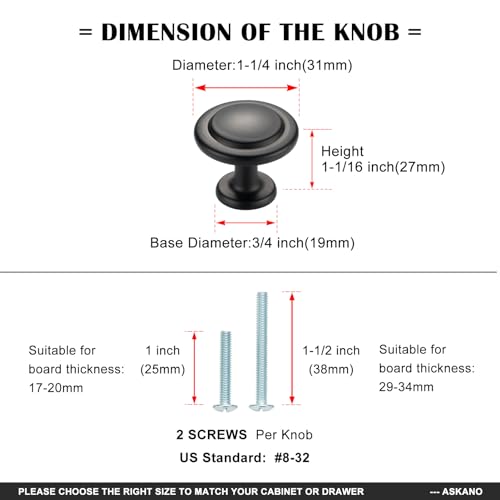 ASKANO Pack of 10, Oil Rubbed Bronze, Round Kitchen Cabinet Knob ZK2209 | Classic Pull Handle, Solid Hardware for Drawer, Dresser, Bathroom, Vanity, Furniture Door, Cupboard, Diameter: 1-1/4 Inch