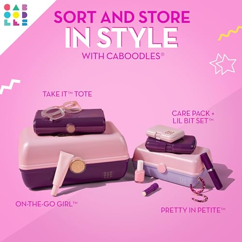 Caboodles On-The-Go Girl Makeup Box, Hot Pink Sparkle, Hard Plastic Makeup Organizer Box, Built-In Mirror, Secure Latch for Safe Travel, Spacious Storage for Large Items