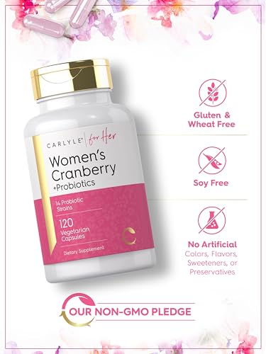 Carlyle Women's Cranberry Plus Probiotics | 120 Capsules | with 14 Probiotic Strains | Vegetarian, Non-GMO, Gluten Free Supplement | for Her