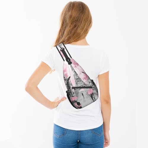 Jumou Paris Street Eiffel Tower Sling Bag Crossbody Women Men Travel Chest Backpack Leisure Sports Outdoor Running Hiking One Size