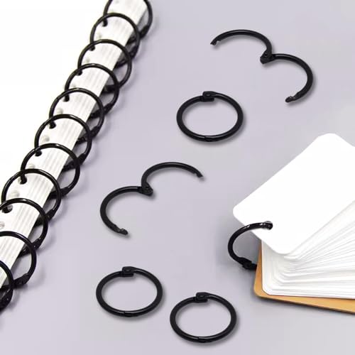 SWZHAI Small Binder Rings 1 inch, Book Rings 100pc, Flash Card Rings Index Card Ring Loose Leaf Binder Rings Black Ring Clips Metal Rings for Index Cards Rings for Paper