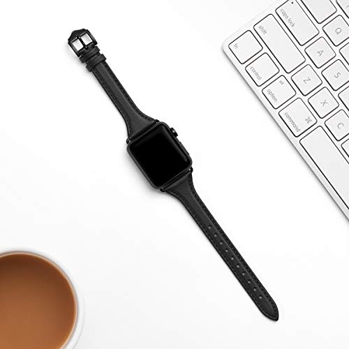 WFEAGL Leather Bands Compatible with Apple Watch Band 38mm 40mm 41mm Women, Top Grain Leather Strap Slim and Thin Replacement Wristband for iWatch SE SE2 Series 9 8 7 6 5 4 3 2 1 (Brown/Gold)