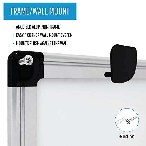 MasterVision Maya Series Magnetic Dry Erase Board, Porcelain Whiteboard, Snap-On Marker Tray, Wall Mounting Kit, 24" x 36", Aluminum Frame,White,CR0601170MV