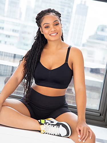 Curvy Couture Women's Size Smooth Seamless Comfort Wire Free Longline Bra, Black Hue, Medium Plus