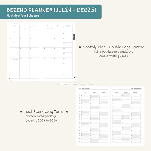 Pocket Planner 2024 2025 by BEZEND, 18 Months (July24-Dec25) [Black] Small Academic Year Planner, Daily Weekly and Monthly Calendar with Pen Holder, Vegan Leather Hard Cover