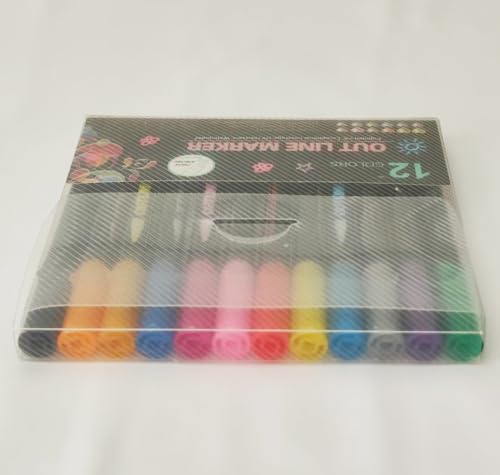 Shimmer Markers Outline Double Line: 12 Colors Metallic Glitter Pens Set Sparkle Kid Age 4 8 10 14 Year Old Gift Present Doodle Drawing Supplies Art Craft Tween Teen Girl Christmas Stocking Stuffers