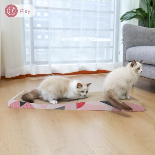 ComSaf Cat Scratcher Carboard Pad Long Curved Foldable 32"x10", Wide Kitty Cat Scratching Pad Recycle Corrugate Scratcher Cat Scratch Lounge Long Lasting Reversible