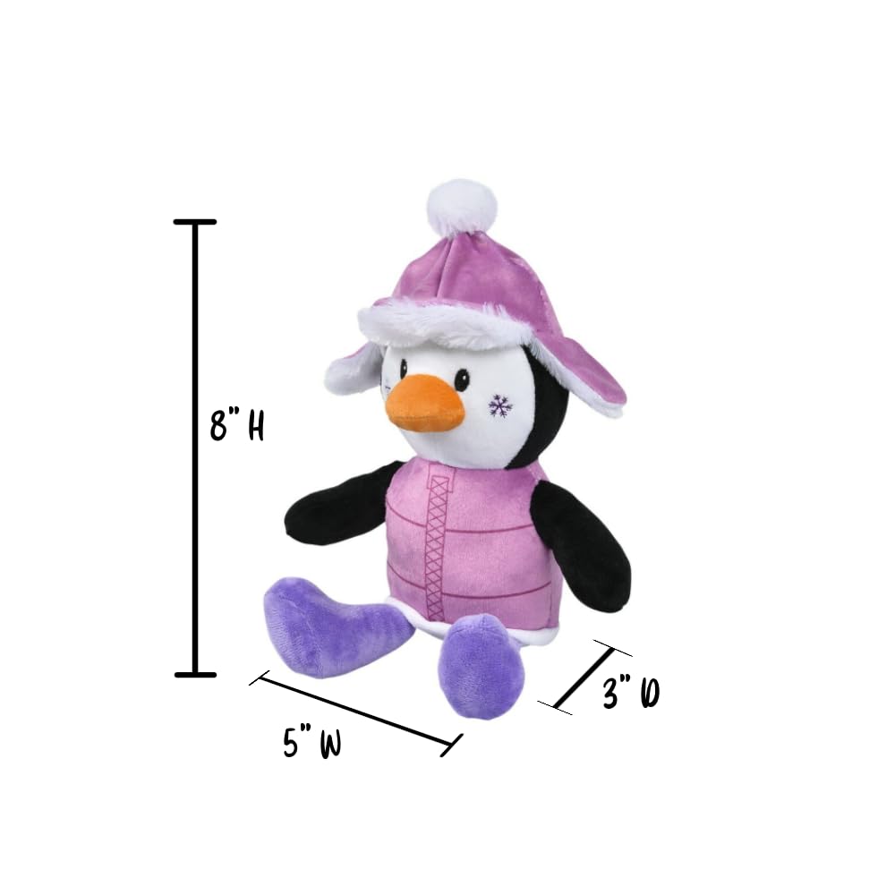 The System Sellers Winter, Christmas, Snowman, Snowball Fidget Sensory Toys for Kids, Party Favors, or Stocking Stuffers (8" Plush Penguin in Purple Jacket)