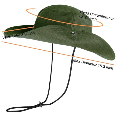 Unisex Cotton Boonie Hat Winter Outdoor Fishing Bucket Hats Wide Brim Beach Hiking Safari Sun Hat Floppy Visor for Women Men Army Green