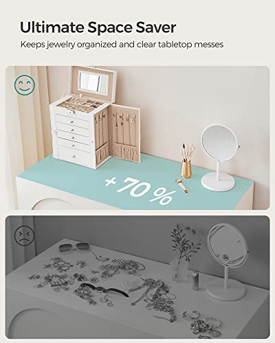 SONGMICS 6 Tier Jewelry Box, Jewelry Case with 5 Drawers, Large Storage Capacity, with Mirror, Lockable, Jewelry Storage Organizer, Mother's Day Gifts, For Watches, White UJBC152W01