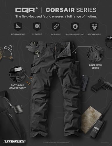 CQR Men's Flex Stretch Tactical Pants, Water Resistant Ripstop Cargo Pants, Lightweight EDC Outdoor Work Hiking Pants, Corsair Utility Camo, 30W/32L