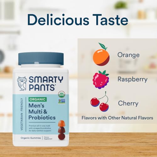 SmartyPants Multivitamin for Men, Organic Gummies: Probiotics, CoQ10, Methylfolate, Omega 3 (ALA), Vitamin D3, C, Vitamin B12, B6, Vitamin A, K & Zinc for Immune Support, 120 Gummies (30 Day Supply)