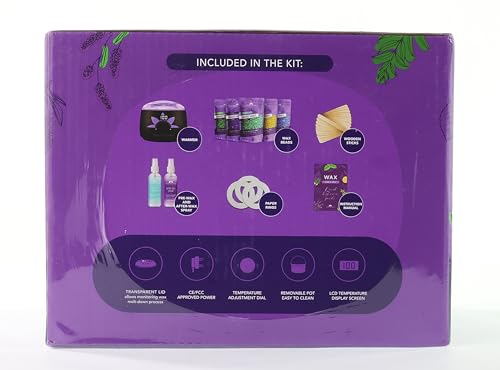 Tress Wellness Waxing Kit for Brazilian Wax - Easy to Use - For Sensitive Skin - Digital Display, Black Purple Flower