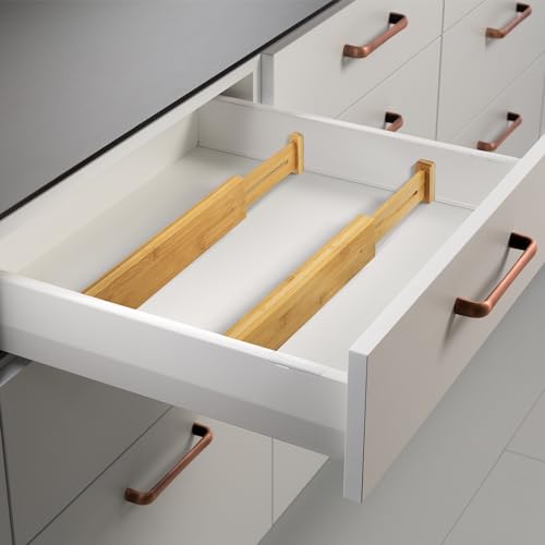 VaeFae 6 Pack Bamboo Drawer Dividers, Adjustable Drawer Organizer, Expandable Organization for Kitchen, Office, Bedroom, Dressers and Bathroom