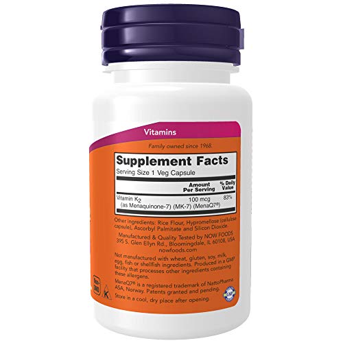 Now Foods Vitamin K-2 (MK7) Veg Capsules, 100 mcg, 60 Count, Pack of 2