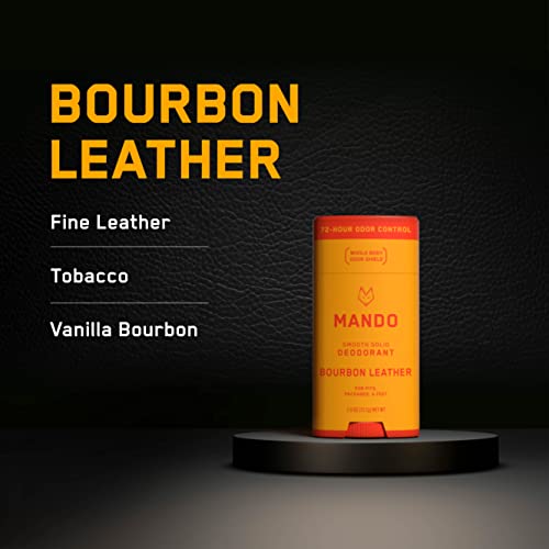 Mando Smooth Solid Stick (2.6 Ounce) + Acidified Body Wash (8.5 Ounce) - Clinically Proven to Block Odor All Day - Whole Body Safe For Pits, Packages + Feet (Bourbon Leather)
