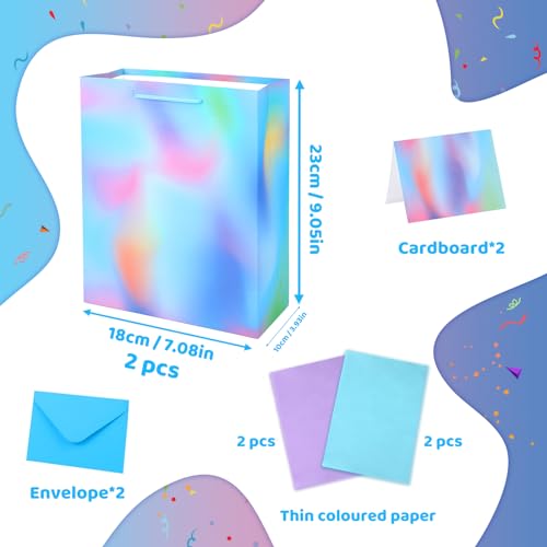 Prgery 2 Pcs 9" Medium Birthday Gift Bag with Greeting Card and Color Tissue Paper(Blue Gradient)