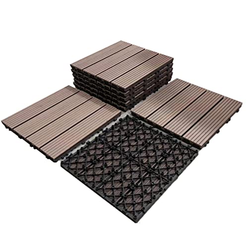 30 sq. ft Wood Plastic Composite Patio Deck Tiles,12”x12” Interlocking 30 Pack Waterproof Outdoor Flooring Decking Tiles (Coffee)